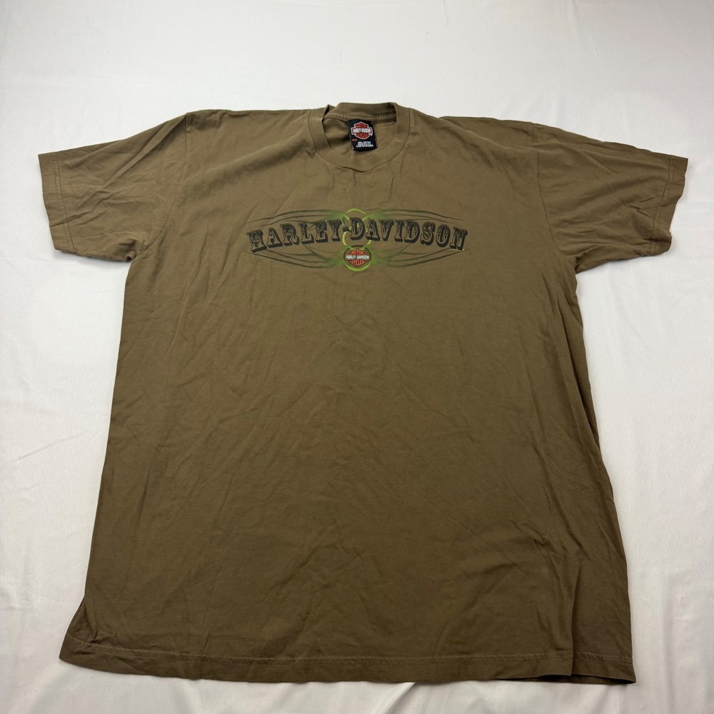 Harley-Davidson T-Shirt Mens 2XL Brown 2005 Madrid Spain Flame Graphic Vintage